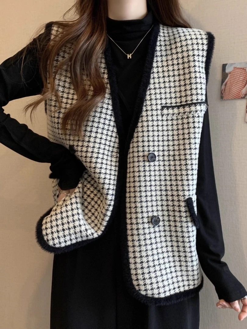 小香风背心马甲外搭女款2025新款秋冬今年流行千鸟格马夹外套上衣