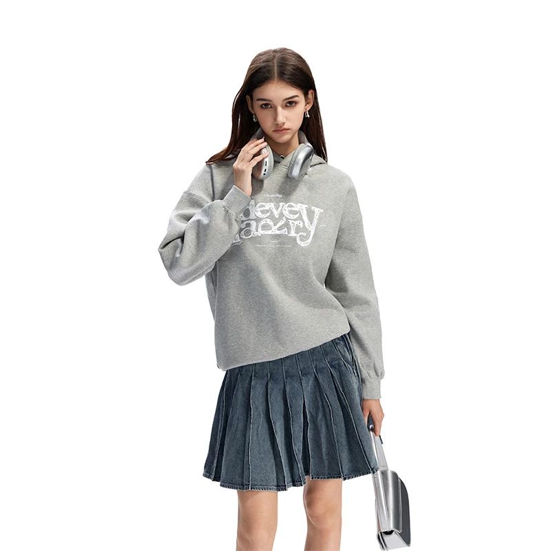 【明星同款】IDeverRAY 轻奢蕾丝印花加绒连帽卫衣男女情侣百搭帽衫