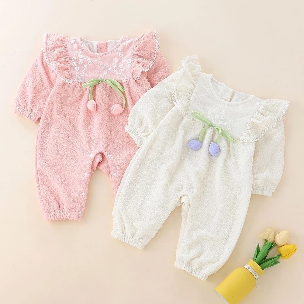 婴儿爬服洋气公主新生儿春秋连体衣双层衣服外出宝宝哈衣