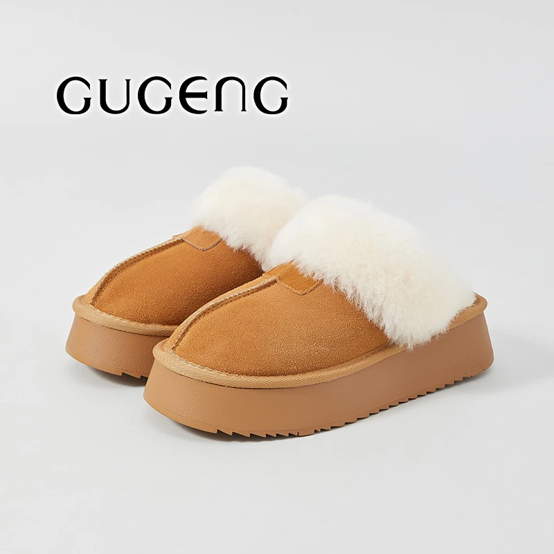 GUGENG/古耕【D】厚底加绒雪地靴冬季新款懒人一脚蹬翻毛半拖鞋