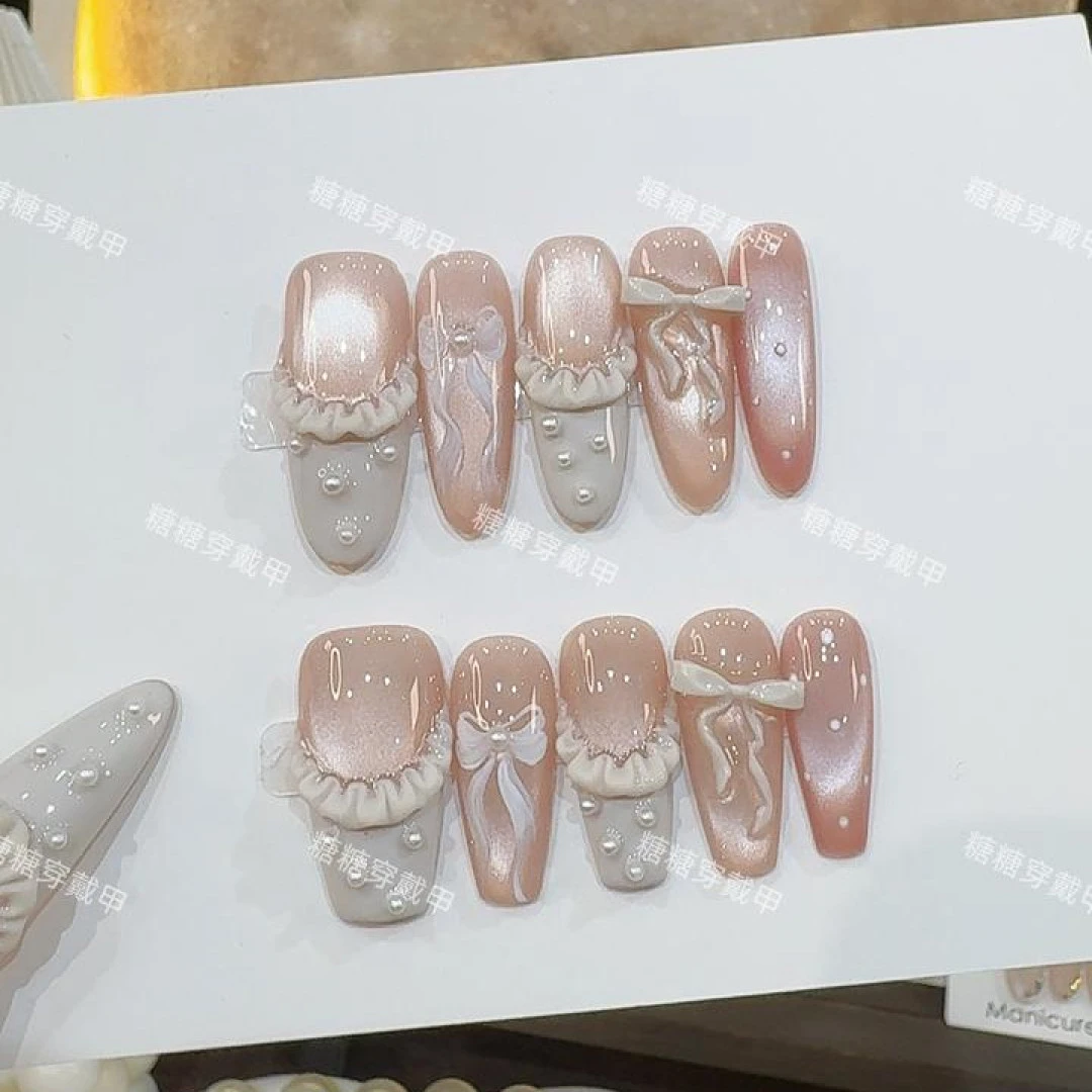 【奶油甜心】时尚清新纯欲高级感成品美甲手工穿戴甲