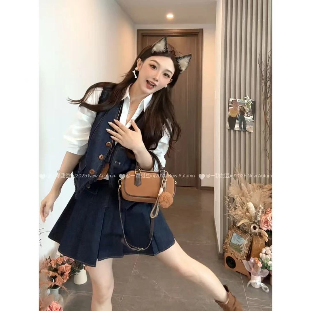 【甜豆专属】休闲辣妹风秋季搭配套装#3140无袖马甲+百褶裙裤两件套