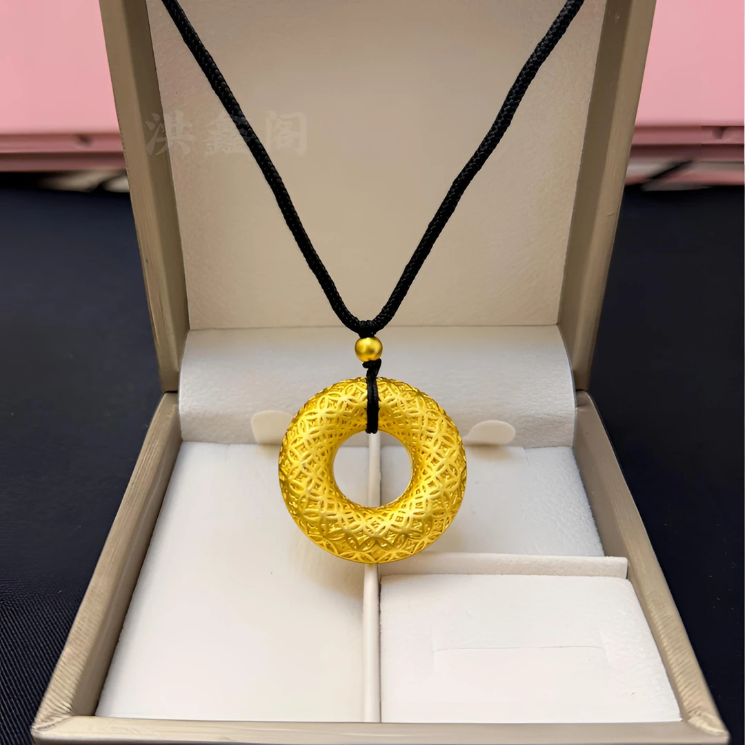 合金吊坠 网红款铜钱花丝平安扣男女同款精工镂空面包扣经典传承