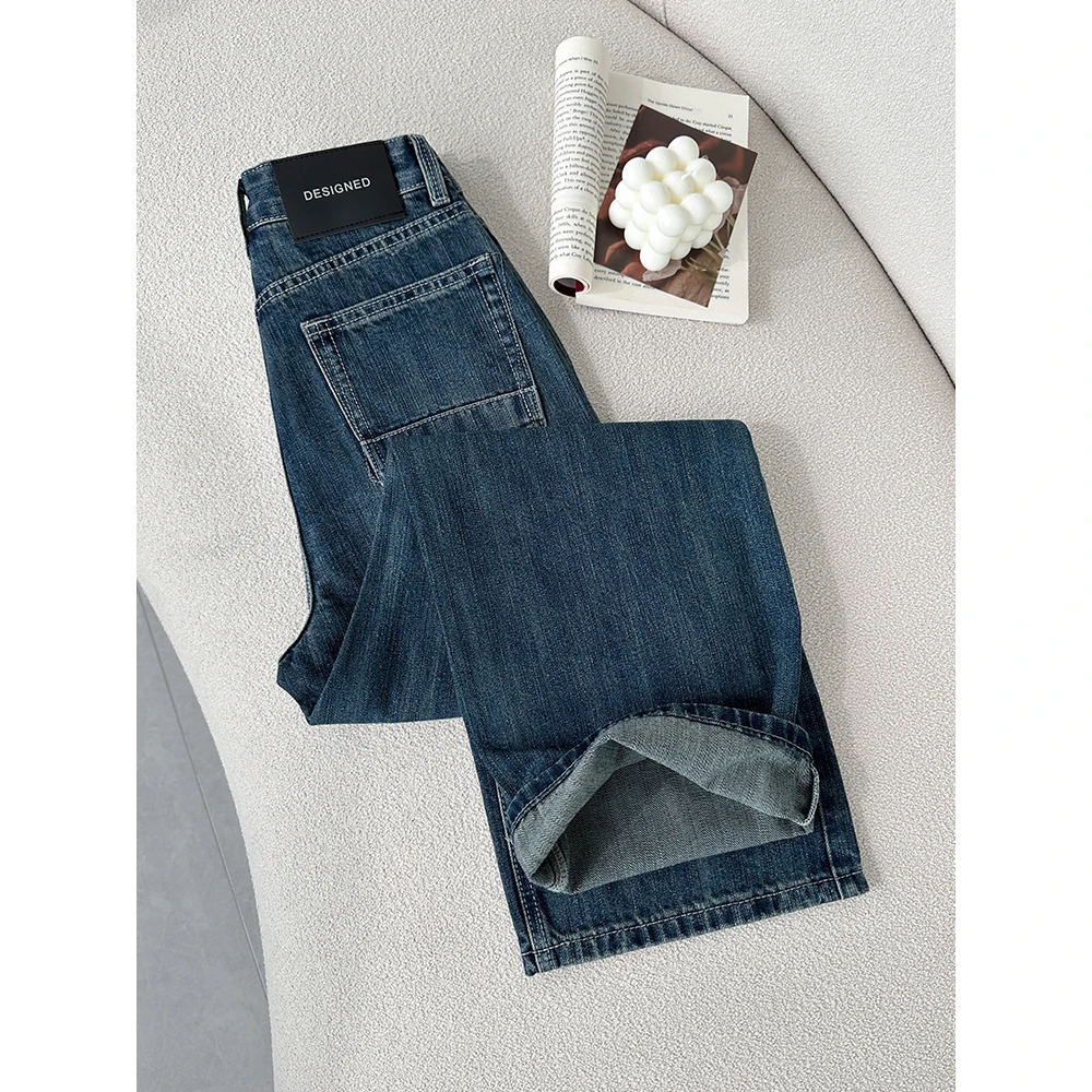 missrococo/洛可可小姐2025春季新款百搭蓝色中高腰阔腿牛仔裤女