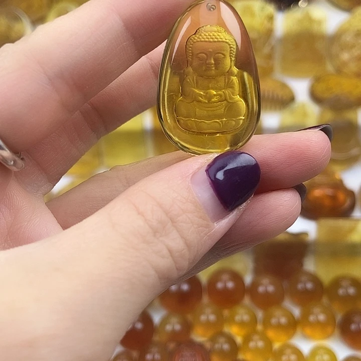 琥珀吊坠(不含链)未镶嵌天然缅甸琥珀金蓝净水宝宝佛