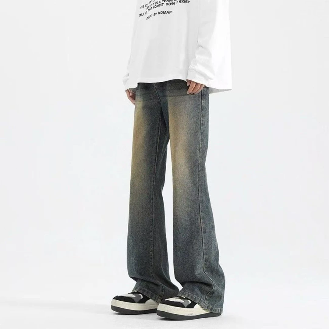 2025秋冬新款复古蓝弯刀牛仔裤男款复古vibe裤子高街潮牌微喇叭裤