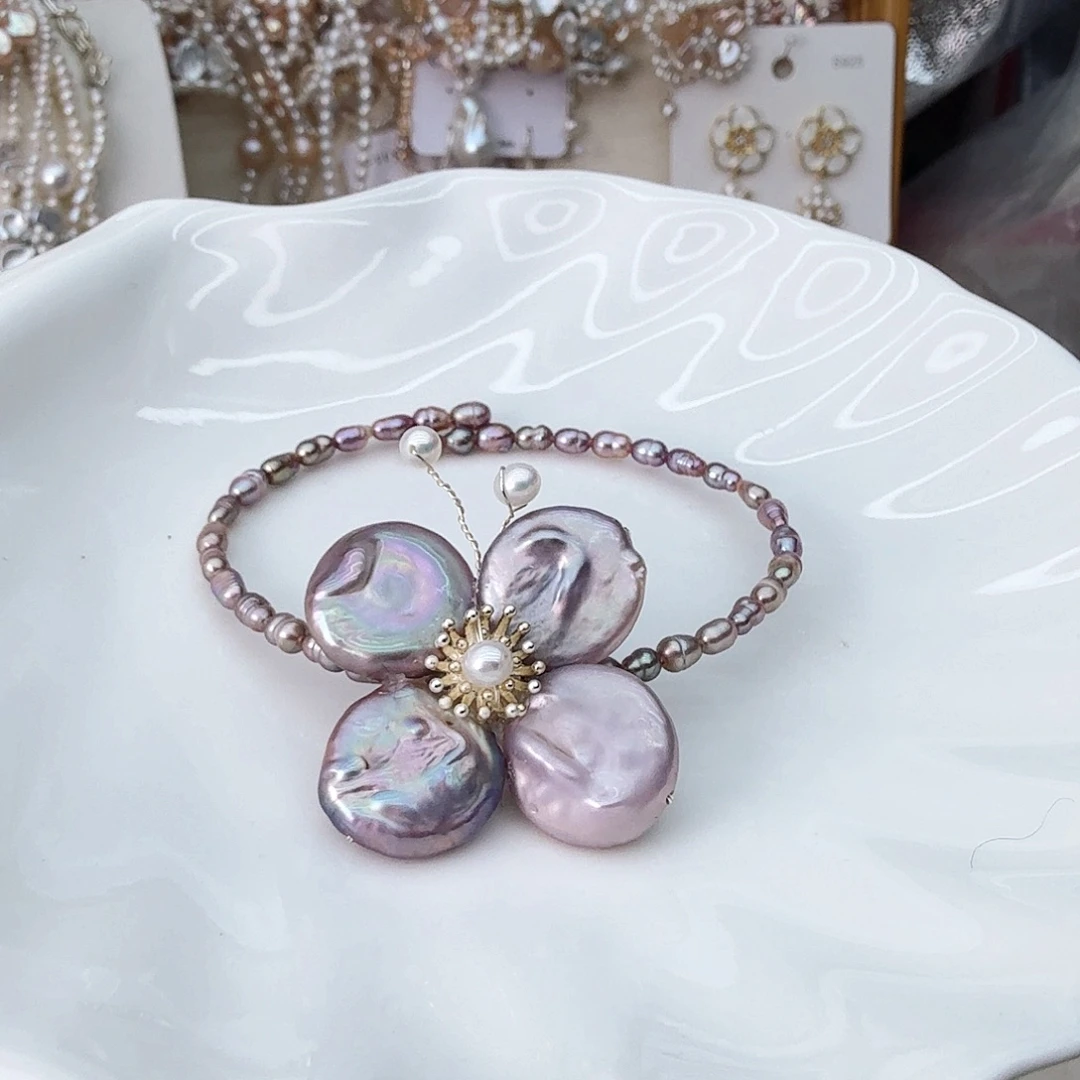 钢***花未镶嵌颈饰淡水珍珠