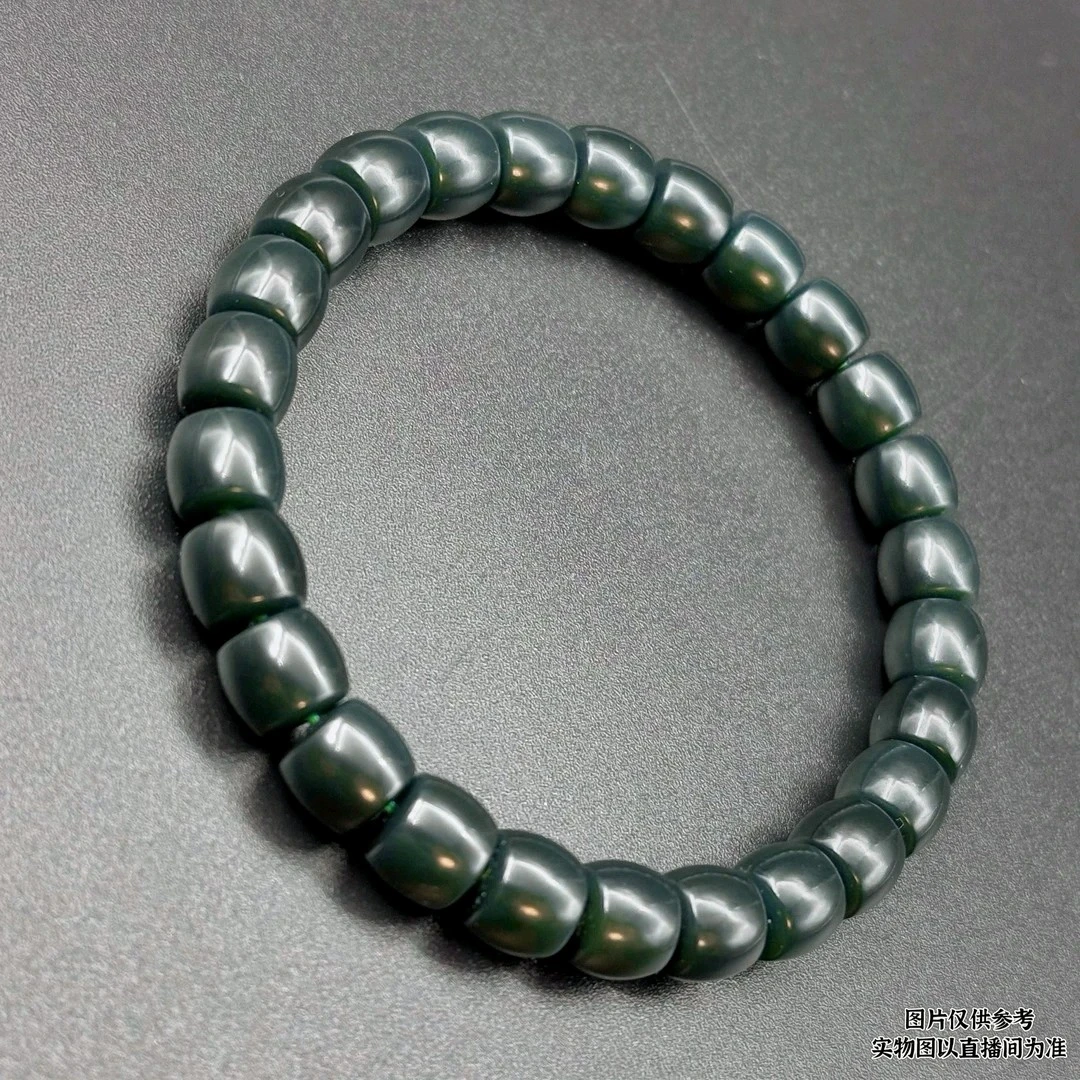 和田玉黑青10*11单圈和田玉手串（有新疆料特有毛毡状）