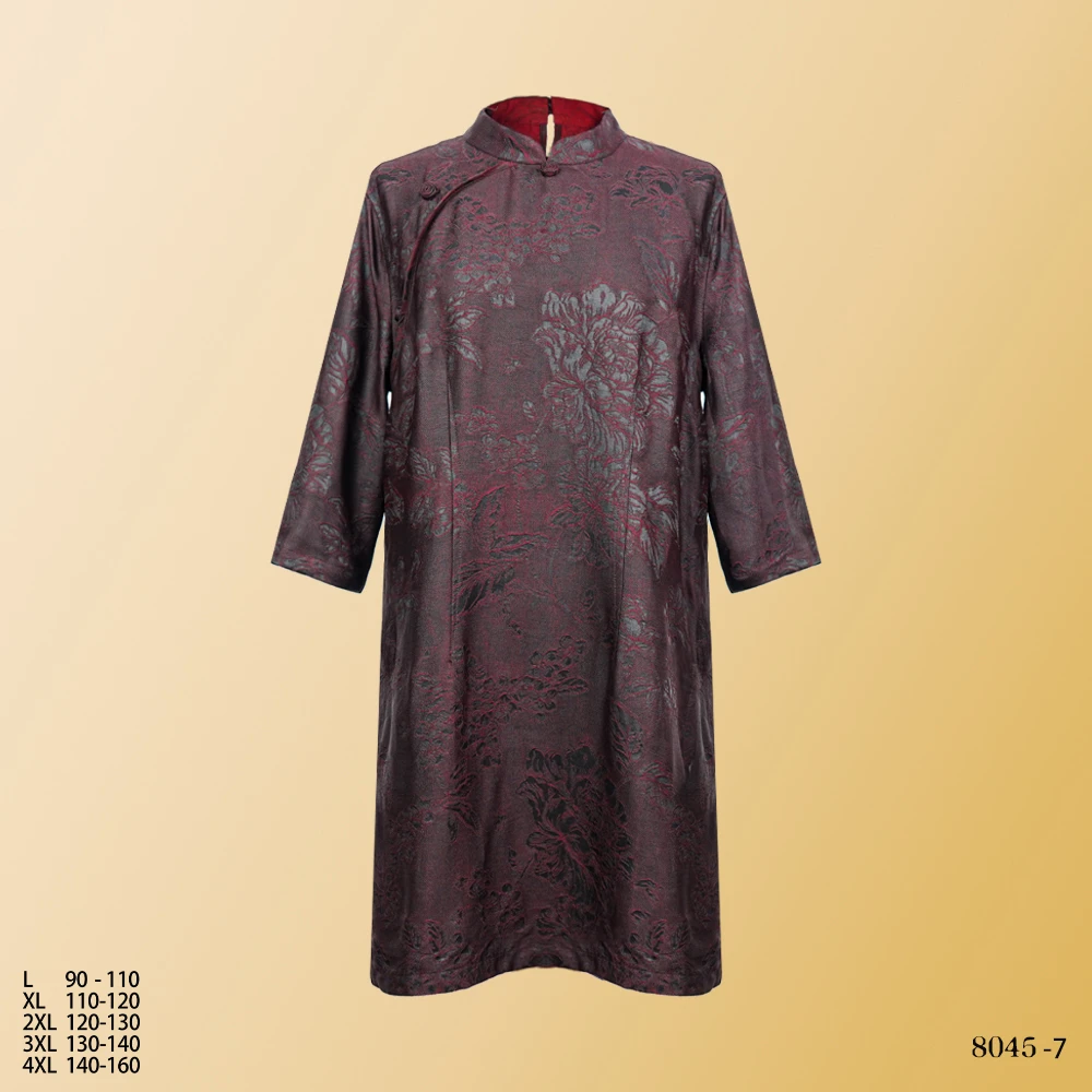 MM 2025春夏新款中袖时尚优雅酒红色大牡丹上衣太太服8045-7