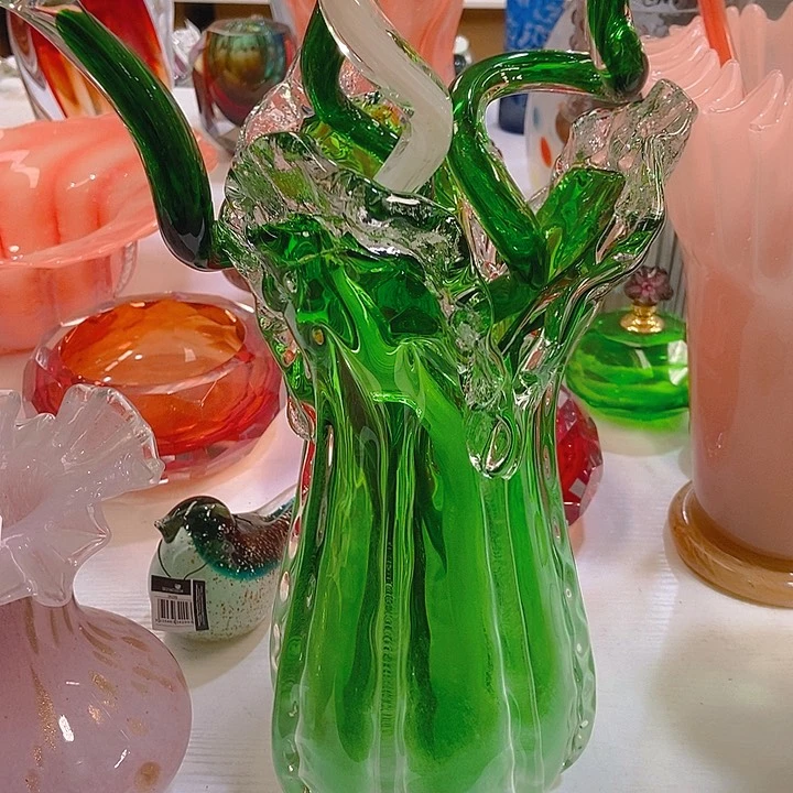 琉璃高度32厘米翡翠绿白菜花瓶