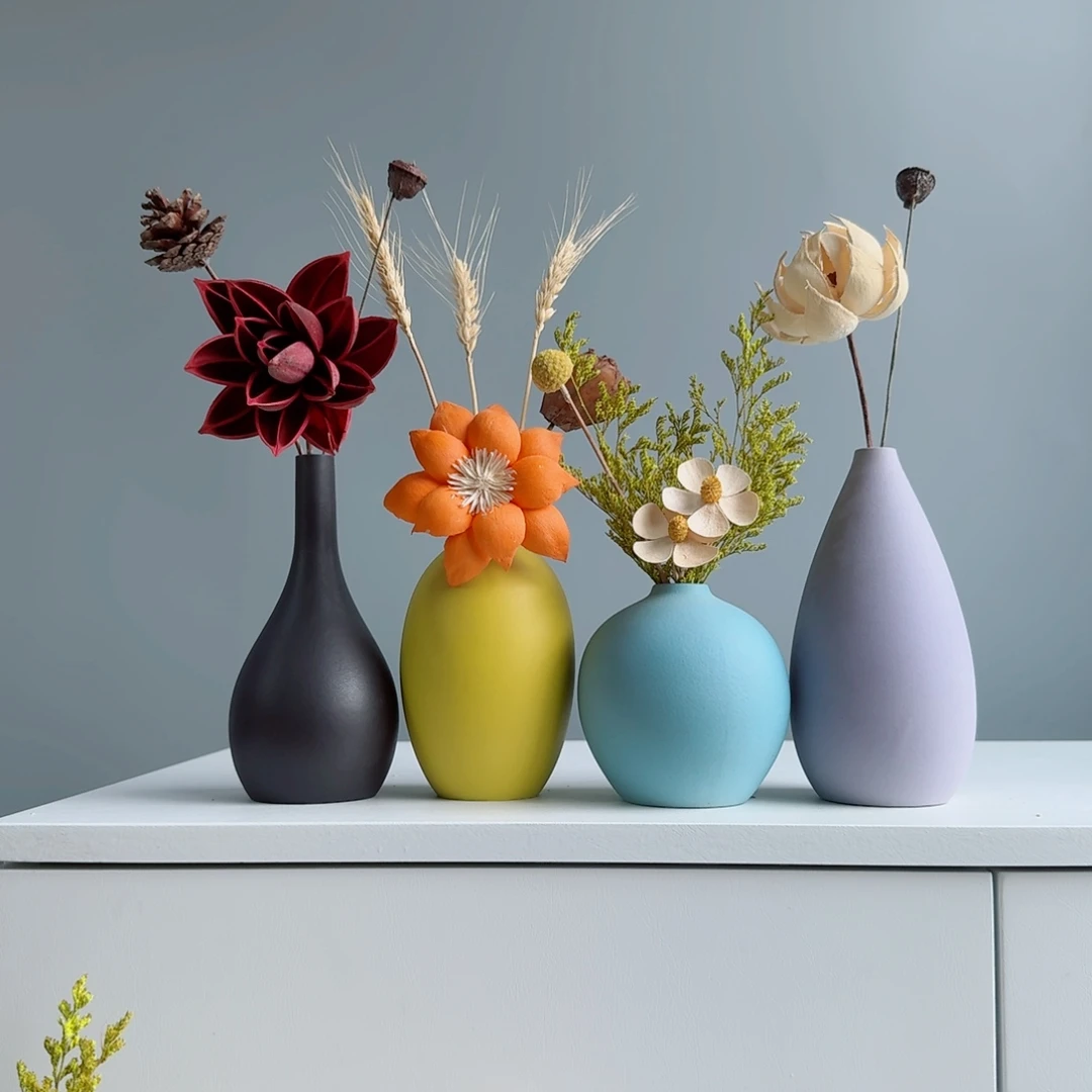 摆件陶瓷小花瓶摆件含花总高约20-30cm