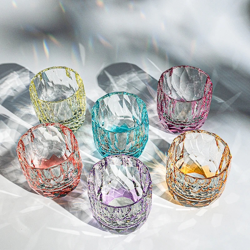 达人专享【钻石水晶杯】马卡龙色系威士忌彩色家用耐高温纯手工切割
