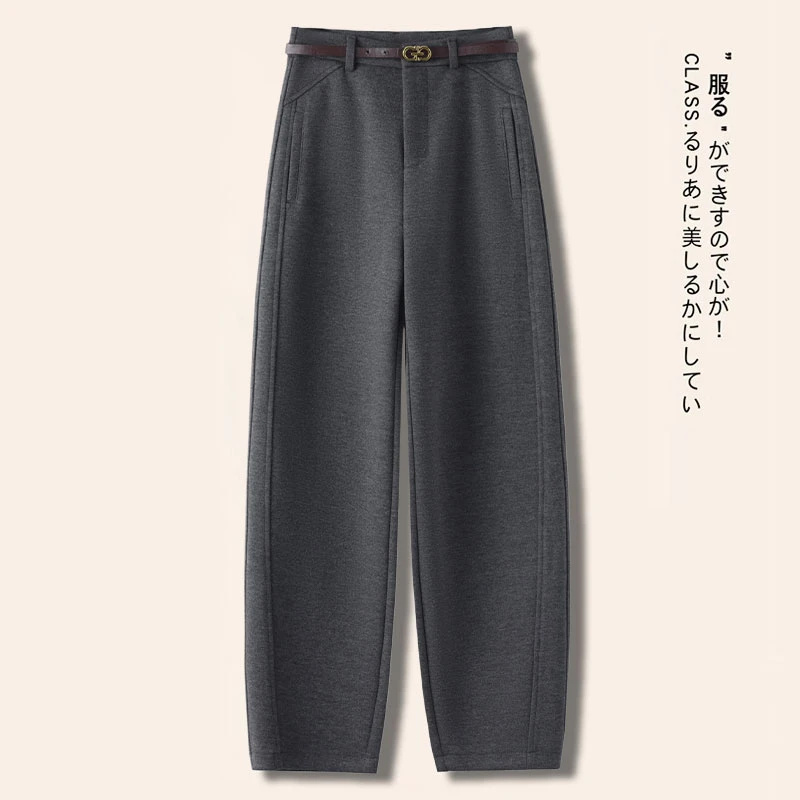 醋酸羊毛裤女冬季加绒烟管裤胖mm大码高腰休闲裤垂感哈伦萝卜裤子