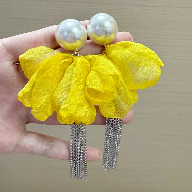 非金属布艺耳饰 雪纺布艺耳环女款爆款2025新款正品高端大气耳饰