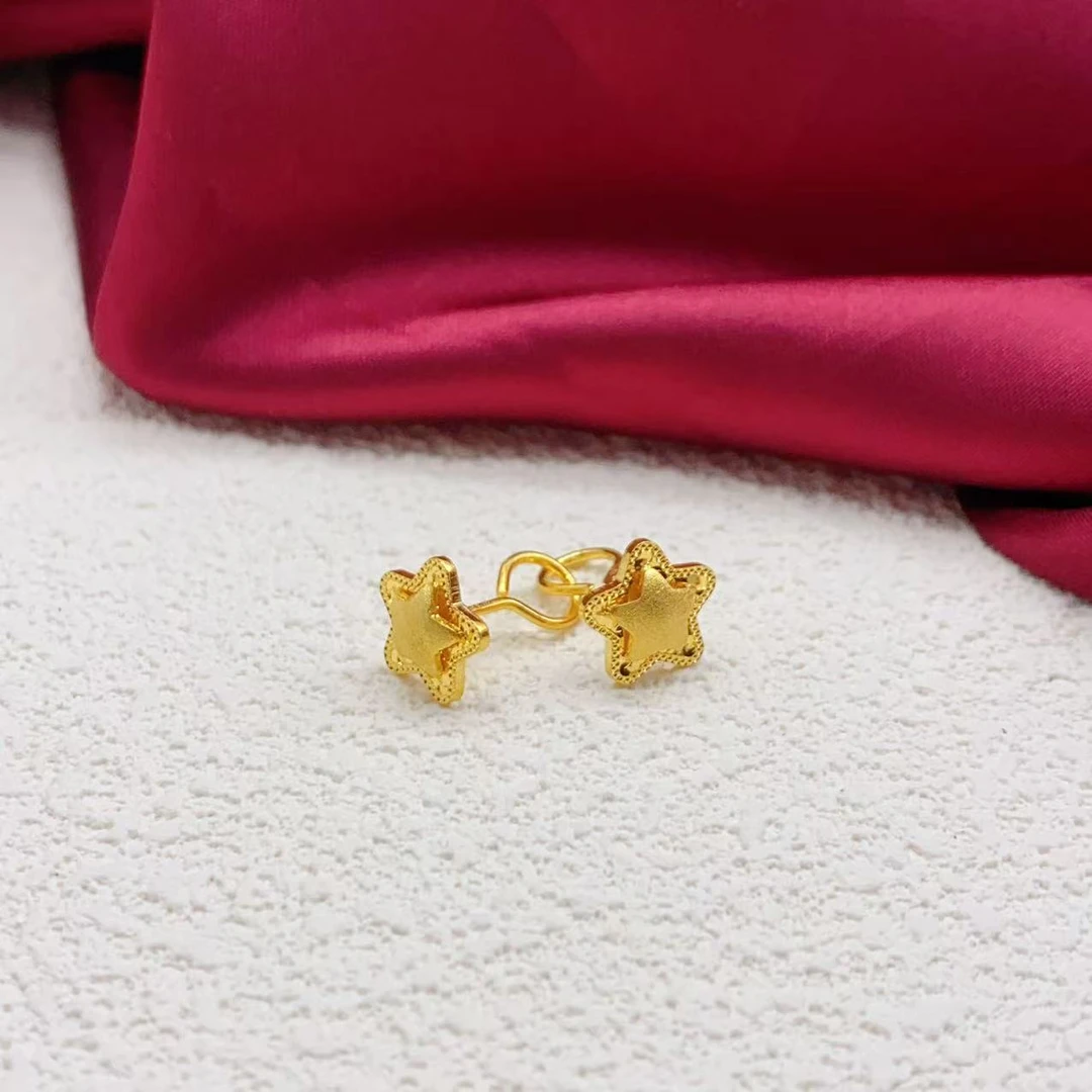 【木韵阁】足金999 黄金5G鱼鳞星星耳钩黄金耳针时尚百搭 3.32