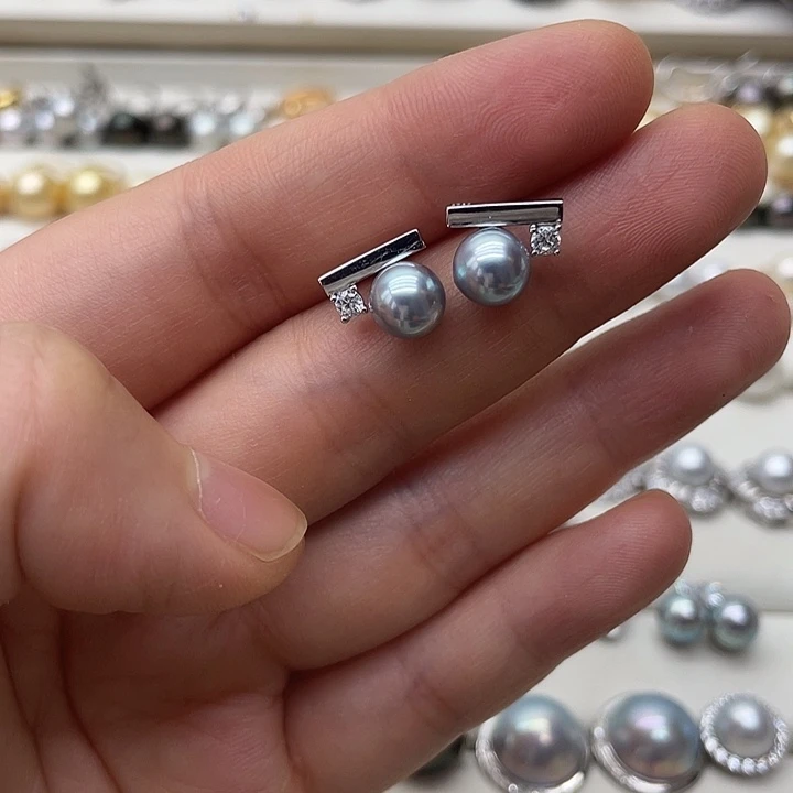 银S925镶嵌海水珍珠耳饰