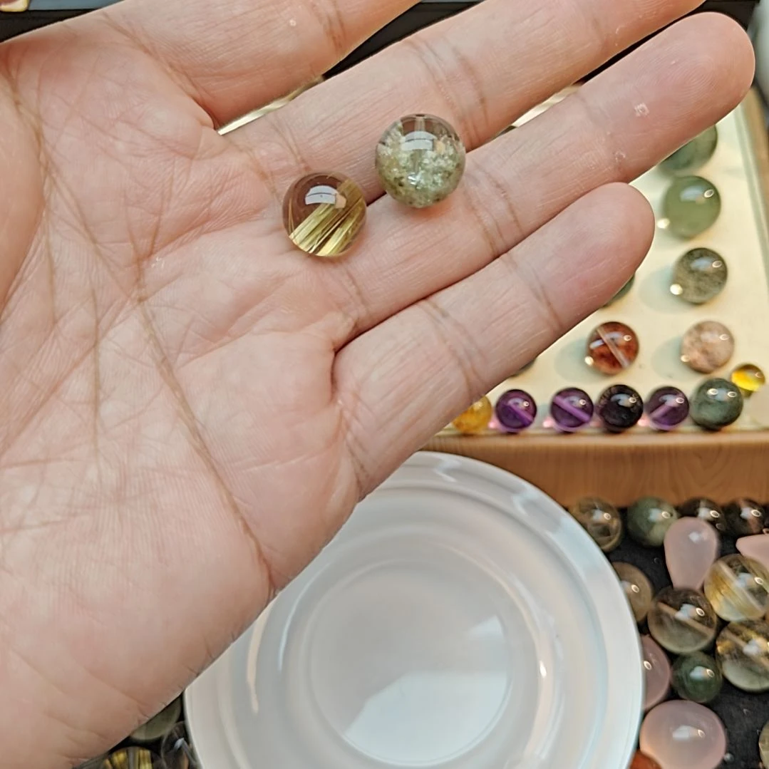 珠宝半成品未镶嵌发晶钛晶 翠幽灵珠珠