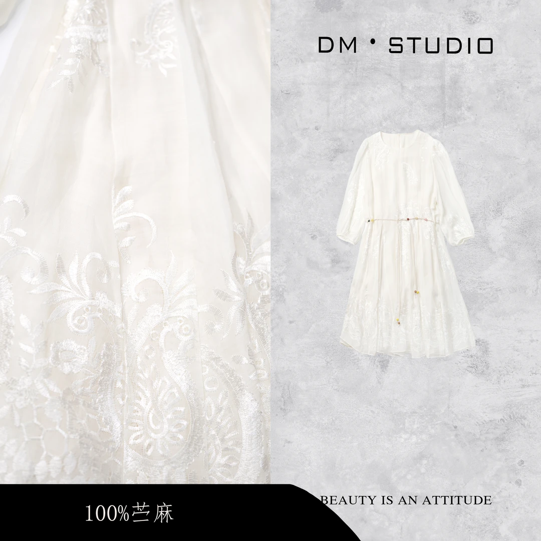 DEDM•STUDIO/小众100%苎麻静奢高级感重工刺绣连衣裙2504LYQ/1201