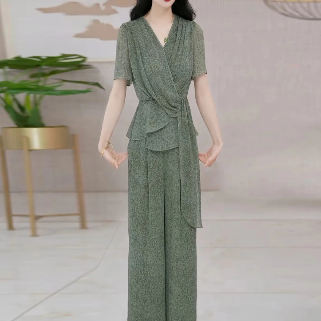 时尚洋气套装2025夏季新款气质显瘦上衣+裤子两件套一整套