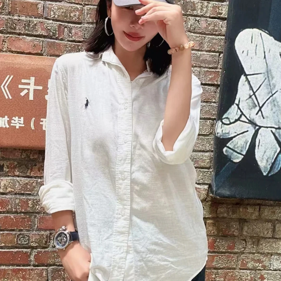 未使用 Ralph Lauren/拉夫劳伦 拉夫劳伦亚麻Logo刺绣翻领长袖衬