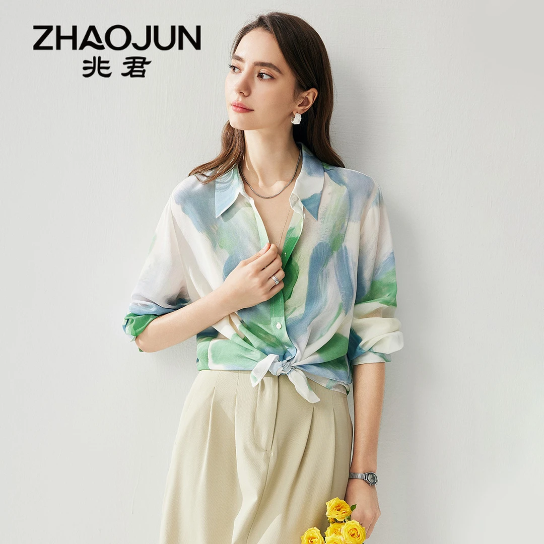 zhaojun/兆君25春夏桑蚕丝双绉彩绘衬衫上衣真丝开衫ZXTYSS8235