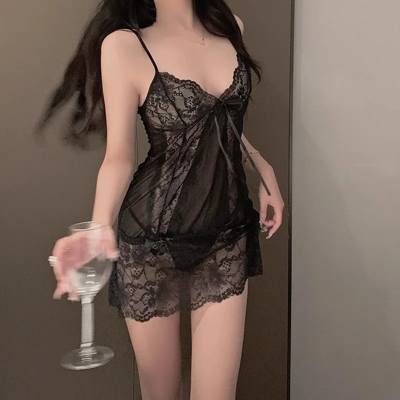 蕾丝显瘦睡裙女吊带紫色睡裙吊带大码睡衣修身薄款连体衣