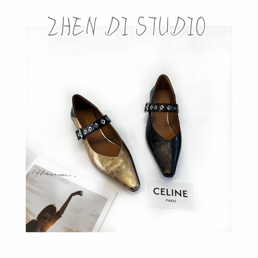 臻弟ZHENDI/新款气质百搭女单鞋一字带浅口设计款时装单鞋GSD5214
