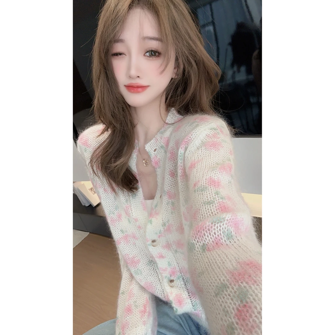 【CHEN】洋气温柔减龄小花马海毛毛衣慵懒风时尚长袖针织衫25020603