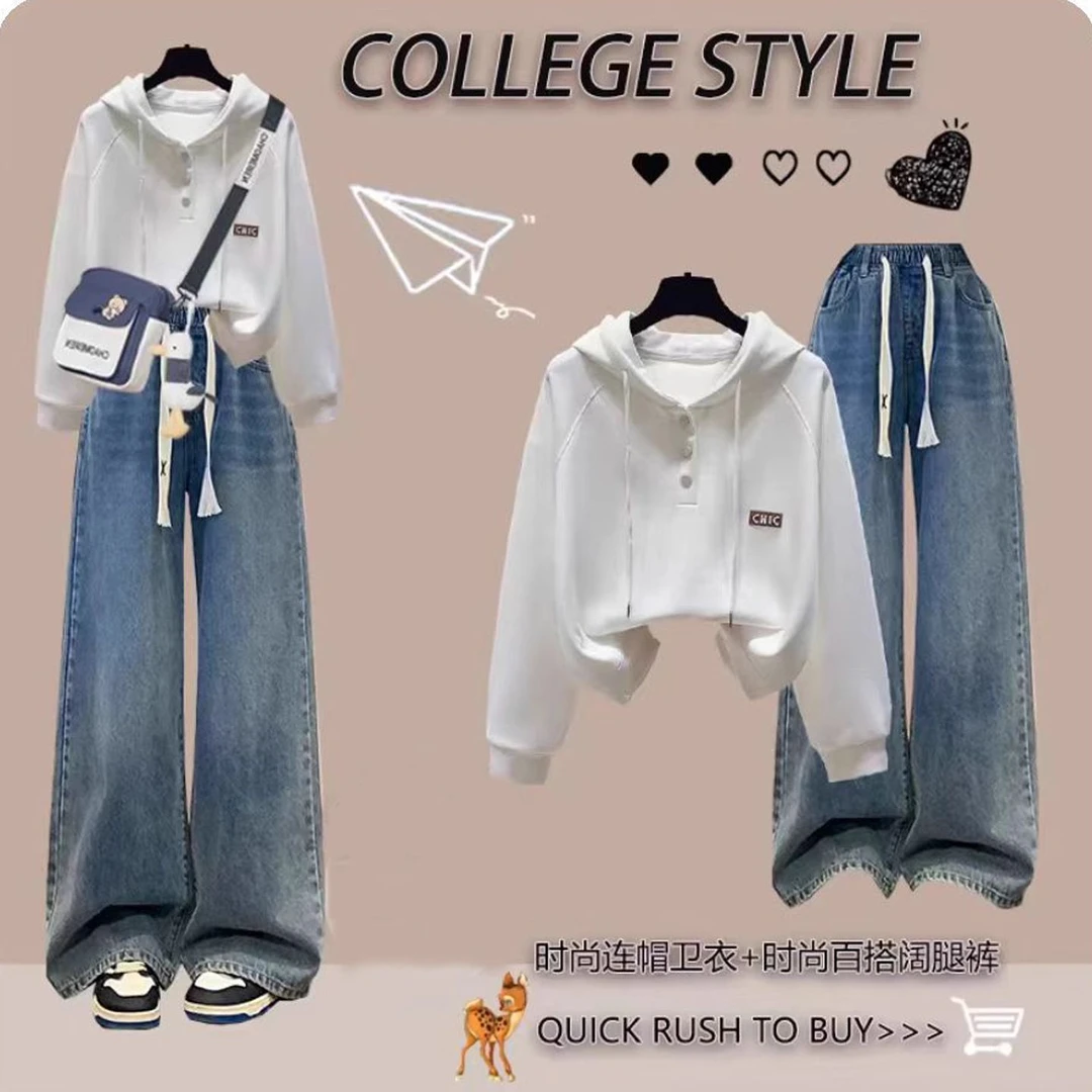 FAVMARTHA初高中学生秋装卫衣女2025新款少女大童学院风时尚连帽