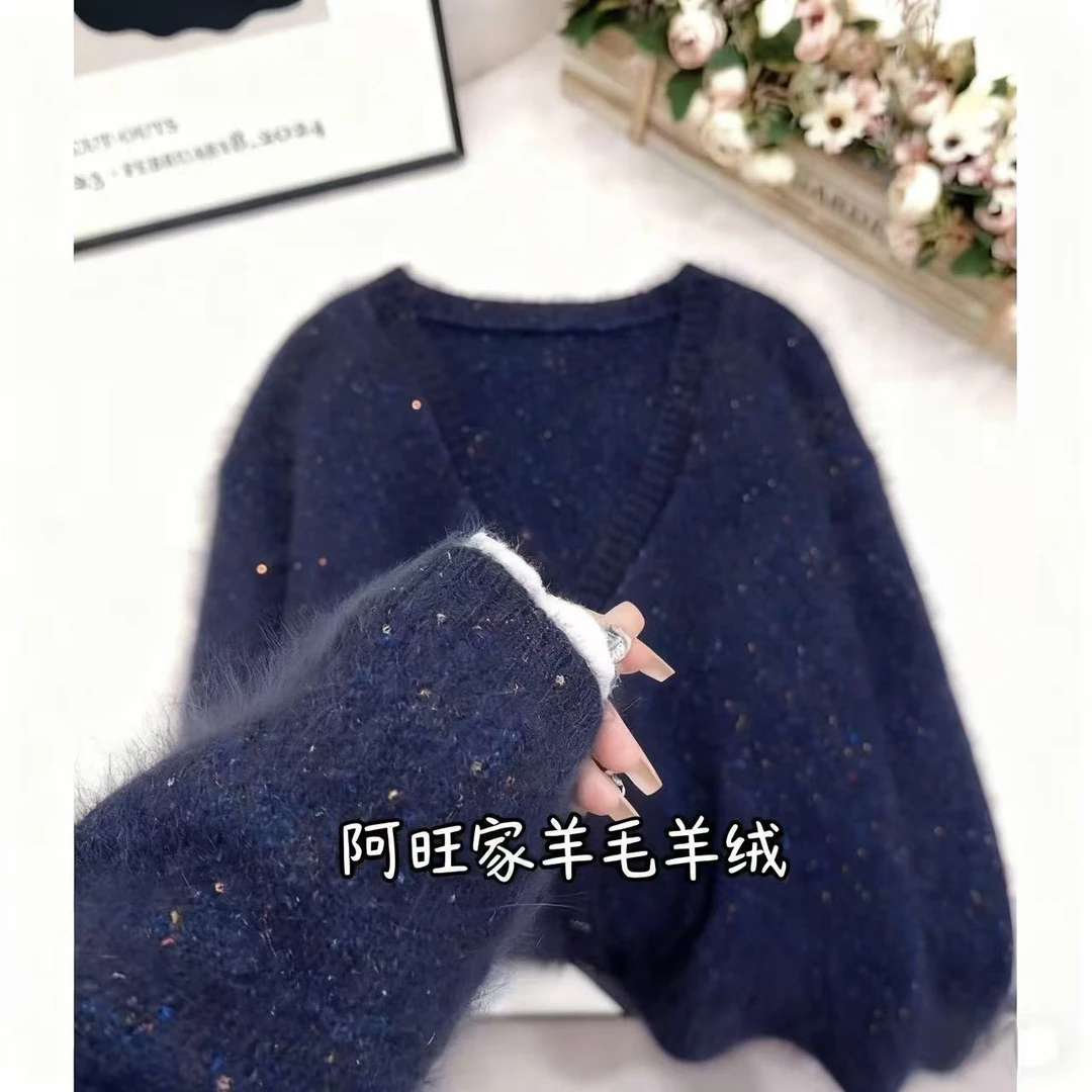 【璀璨星河】韩系慵懒风羊毛开衫女士百搭显瘦浣熊绒外套丹丹923