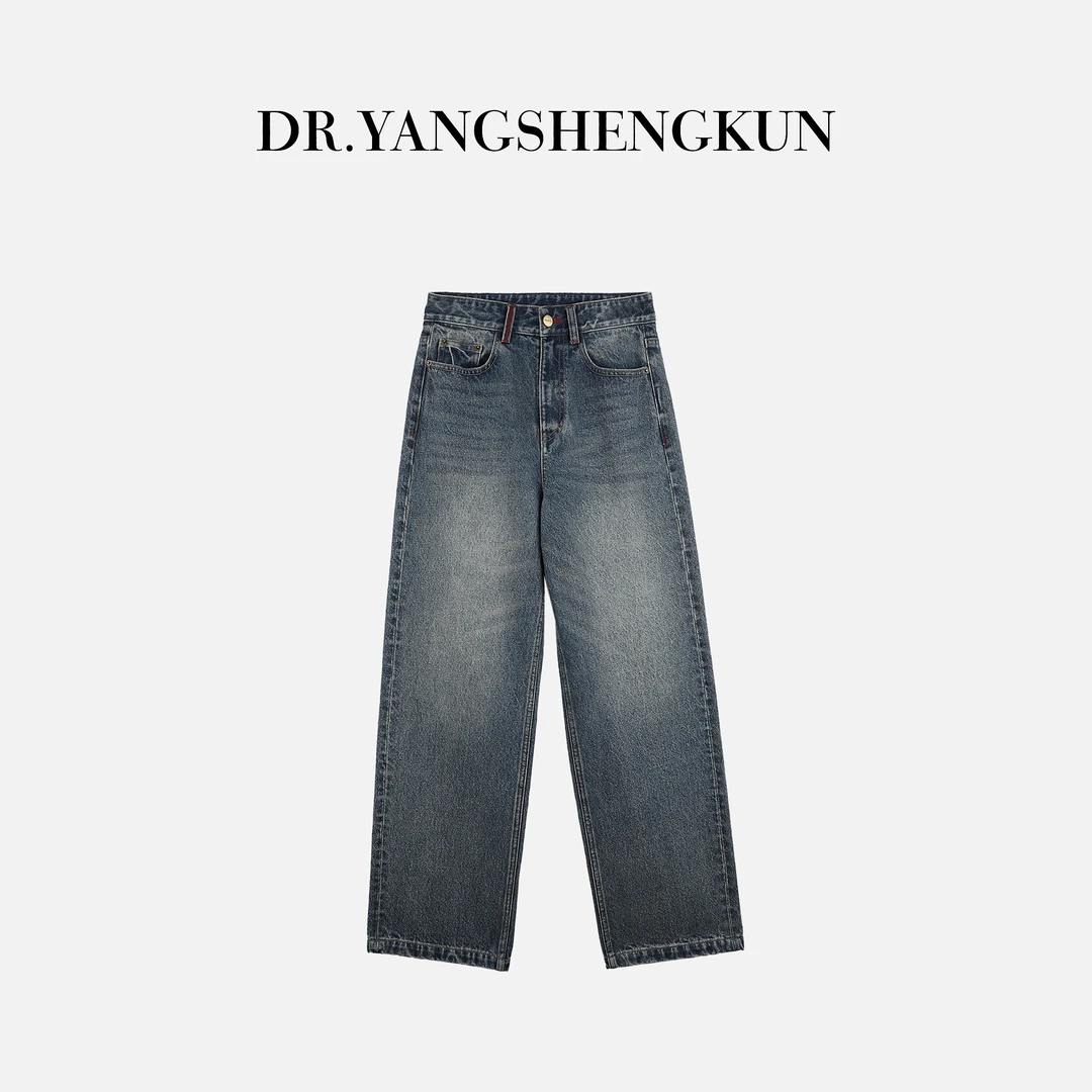 杨圣坤2025秋季新品女士美式复古宽松直筒水洗蓝牛仔裤S82581621
