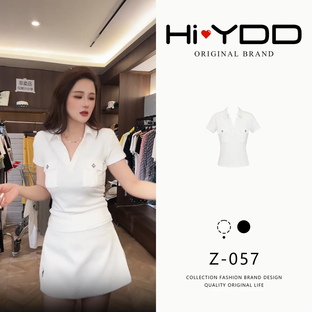 琳琳•「L-034」Polo翻领口袋短袖T恤女夏性感辣妹收腰款上衣AZ-9081