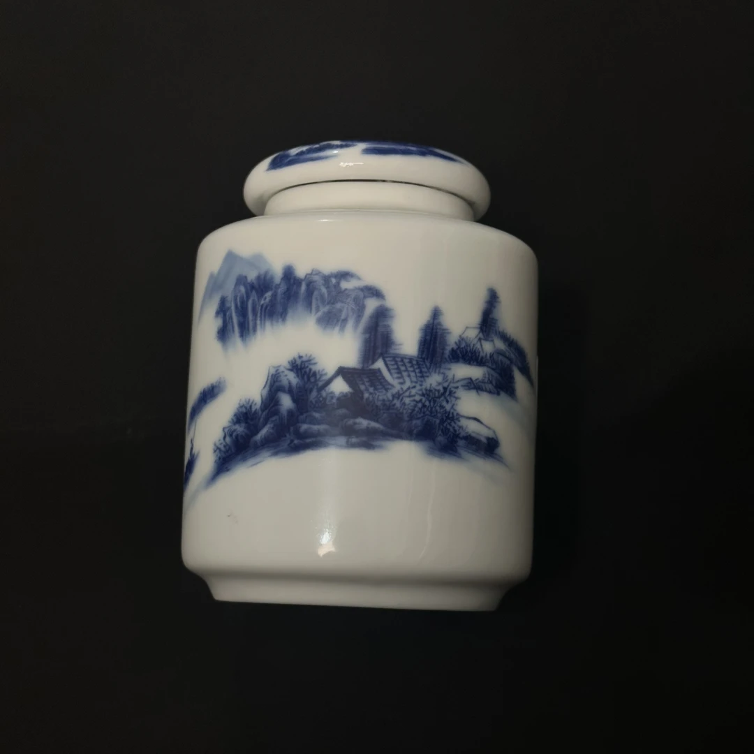 青花山水茶叶罐-ZH215