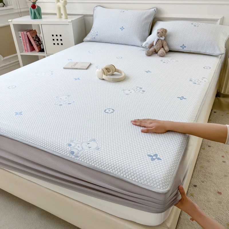 水星家纺适用夏季冰丝凉席床笠款冰豆豆床罩三件套凉感空调软席子