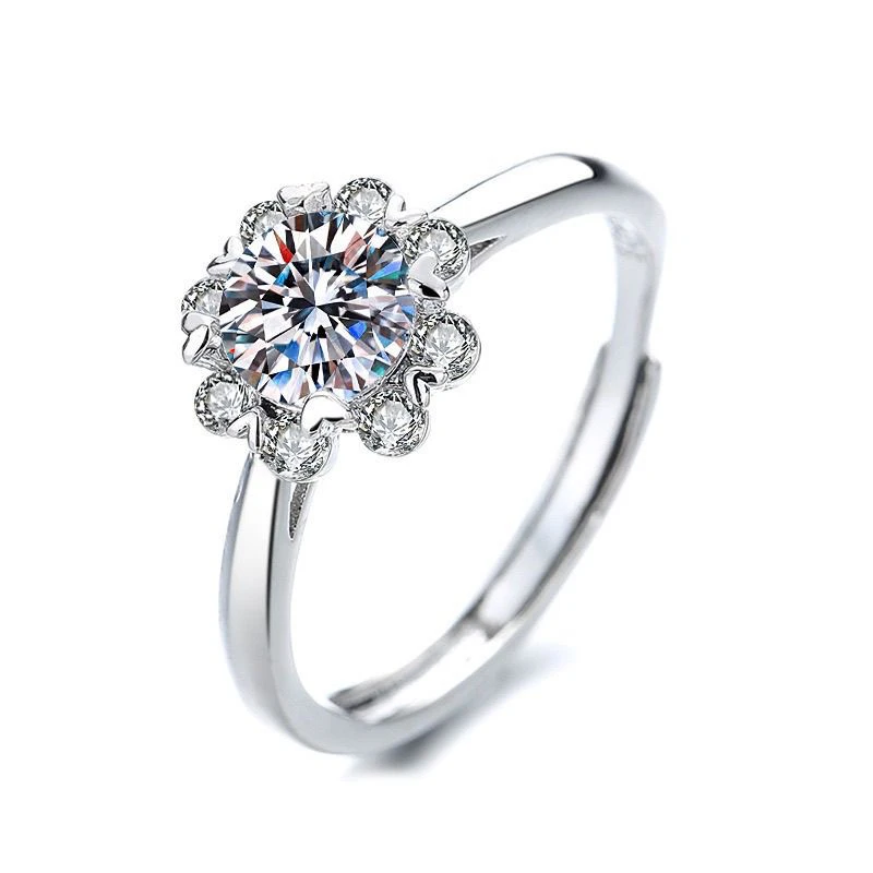 钛钢锆石戒指 钛钢戒指1克拉锆石仿莫桑石开口指环女饰品不掉色