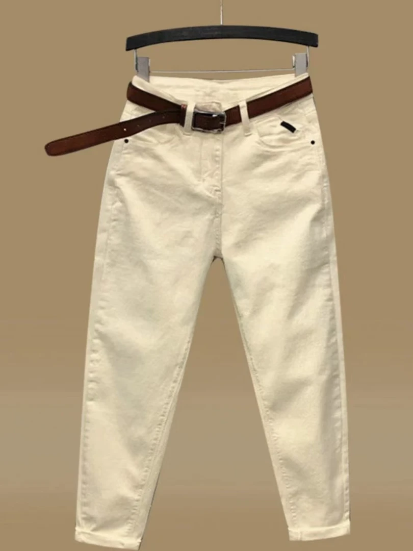 7192 【有腰带】白色高腰百搭小脚裤牛仔裤 W17