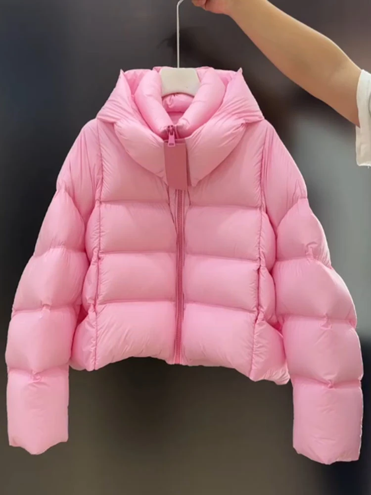 韩系超好看粉色短款棉服女冬季2025新款小个子连帽面包服厚外套潮