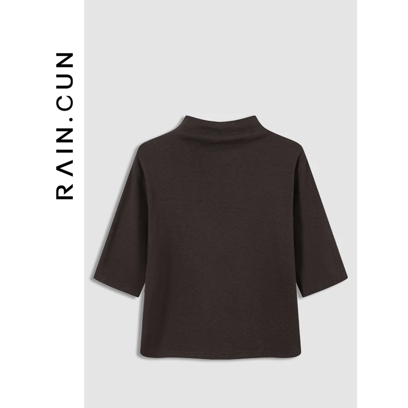 【宋妍专属】半高领中袖修身显瘦T恤女秋新高品质针织衫百搭打底衫