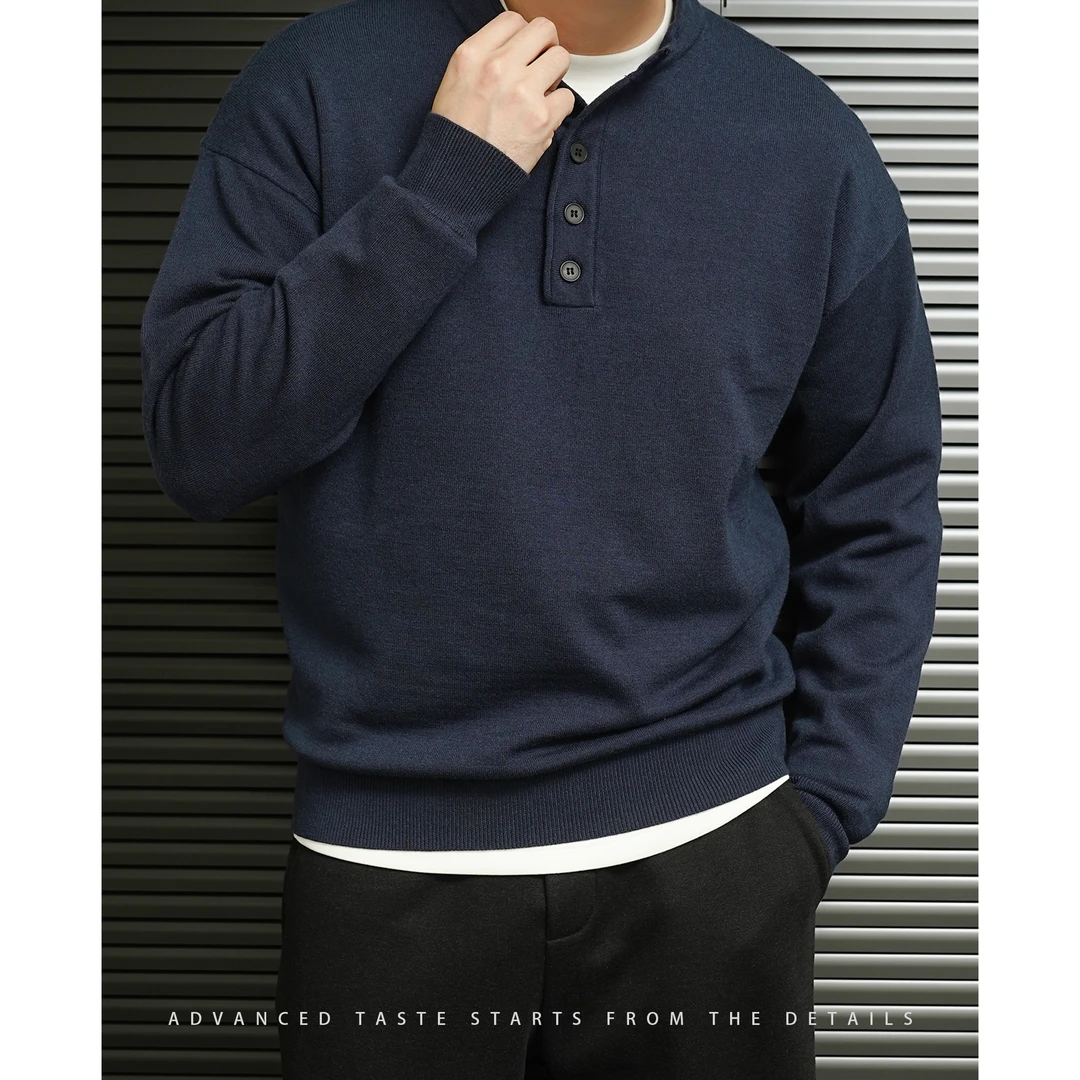 【大头叔叔】冬季莫代尔对襟设计亨利领休闲针织保暖毛衣DDM8209