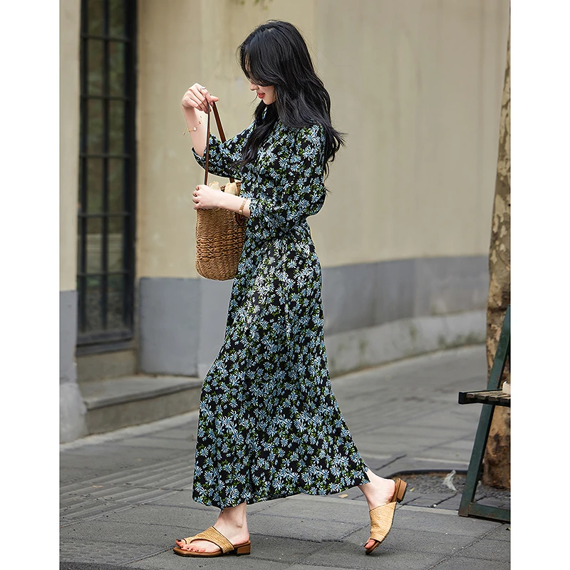 【德·玛纳】围裹复片式复合丝花瑶印花连衣裙品牌服饰G540121540209