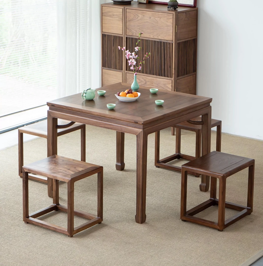 【双11】实木桌椅组合四方桌新中式禅意家用正方形棋牌老榆木茶桌