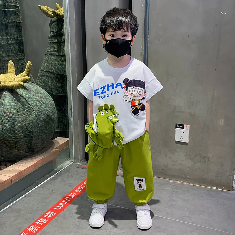 哪吒男童夏季套装2025新款儿童洋气宝宝酷帅男孩夏款卡通两件套潮