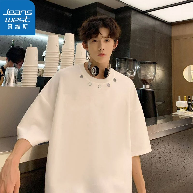 真维斯重磅高级感垫肩短袖t恤男美式复古潮牌潮流轻熟风五分半袖