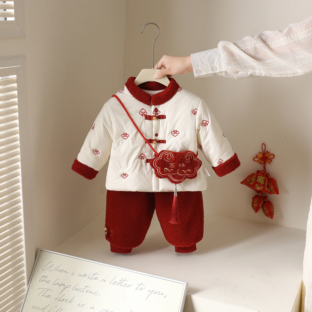 男女汉服套装冬装婴儿国风唐装加厚宝宝加绒周岁礼服抓周拜年服冬