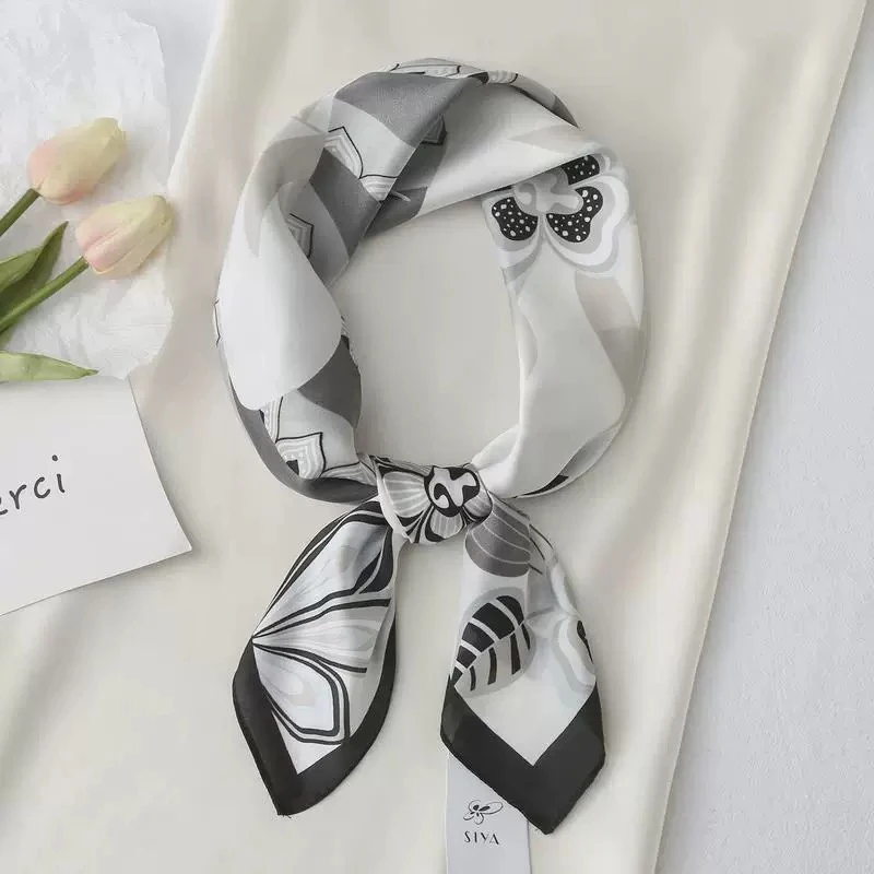 【墨影花韵】新款方巾70尺寸女丝巾AS1340