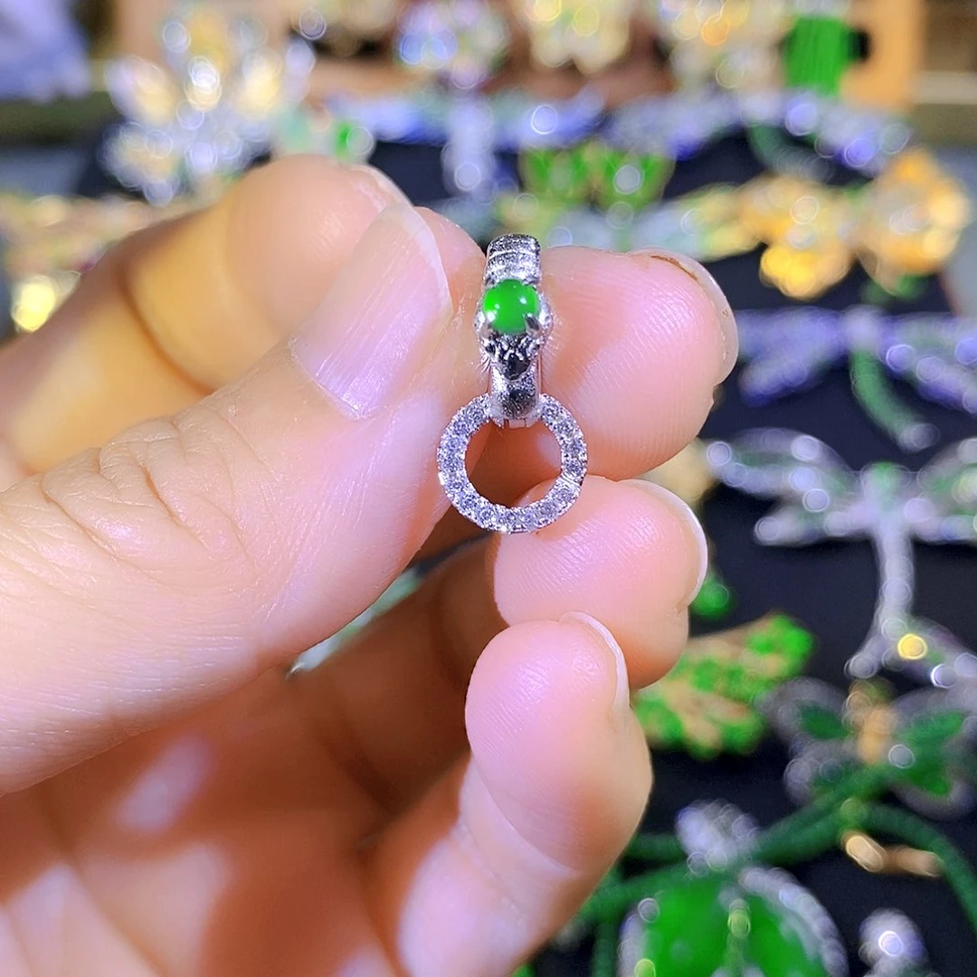 吊坠(不含链)银S925镶嵌翡翠