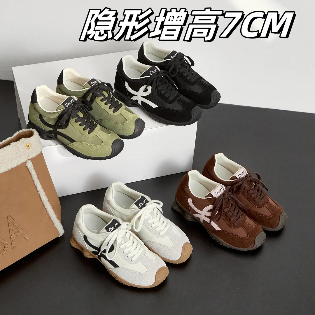 6cm内增高德训鞋女2025新款秋季透气白色休闲厚底阿甘超火运动鞋