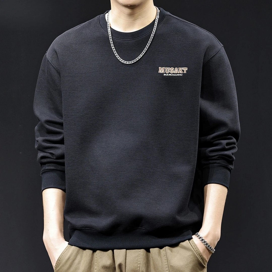 美式复古重磅字母刺绣圆领卫衣男士秋冬新款潮牌宽松加绒保暖上衣