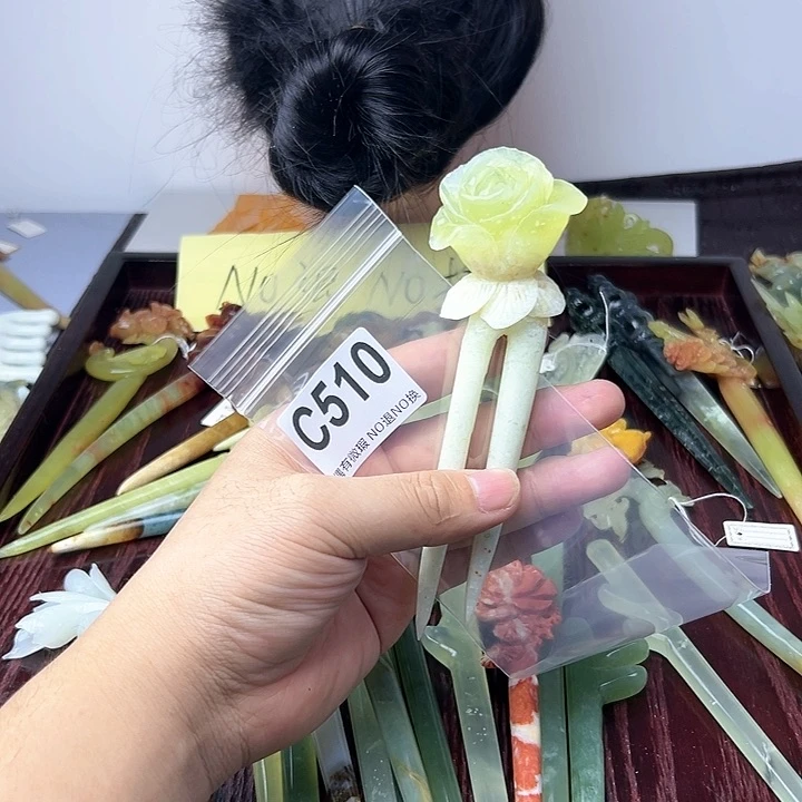 蛇纹石玉发饰合金古**香