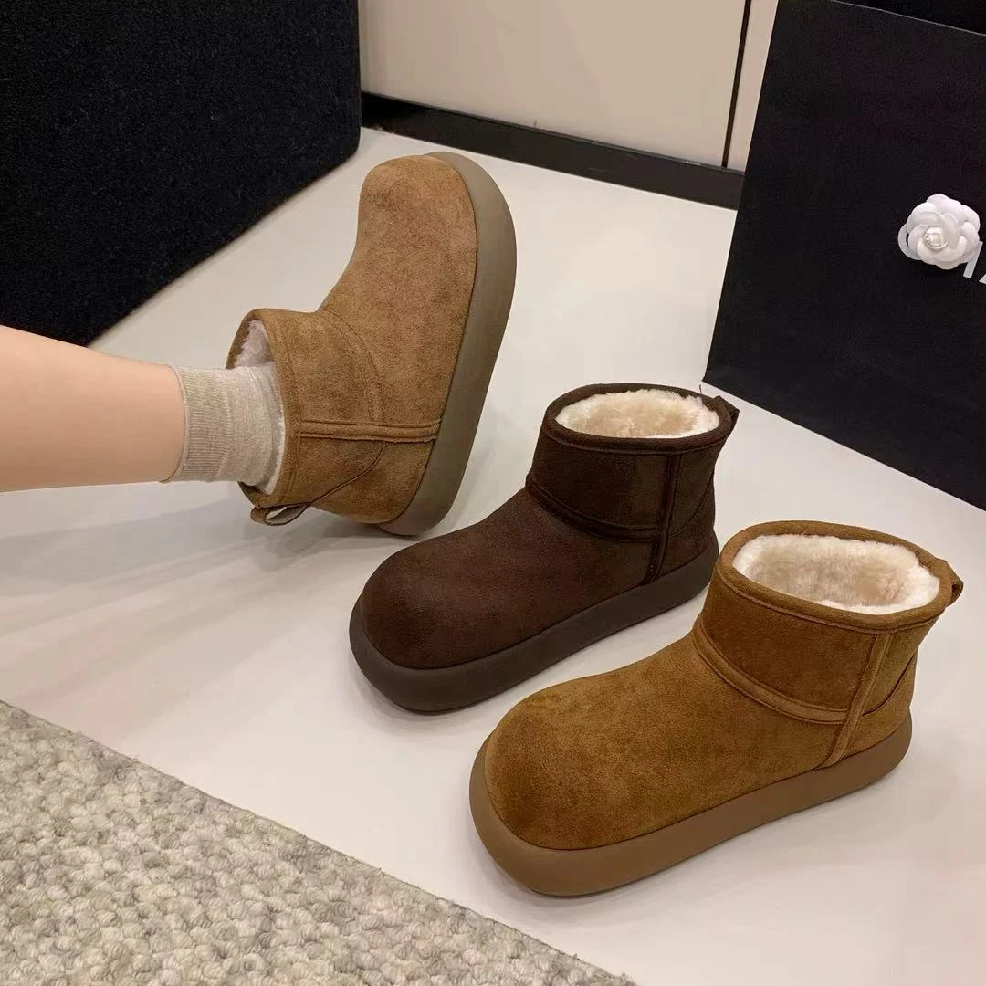 土豆雪地靴女2025冬季新款皮毛一体加绒加厚保暖厚底情侣面包棉鞋